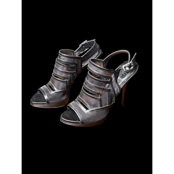 Christian Dior Black Mesh Slingback Buckled High Heels Sandals Size 38.5 US8.5